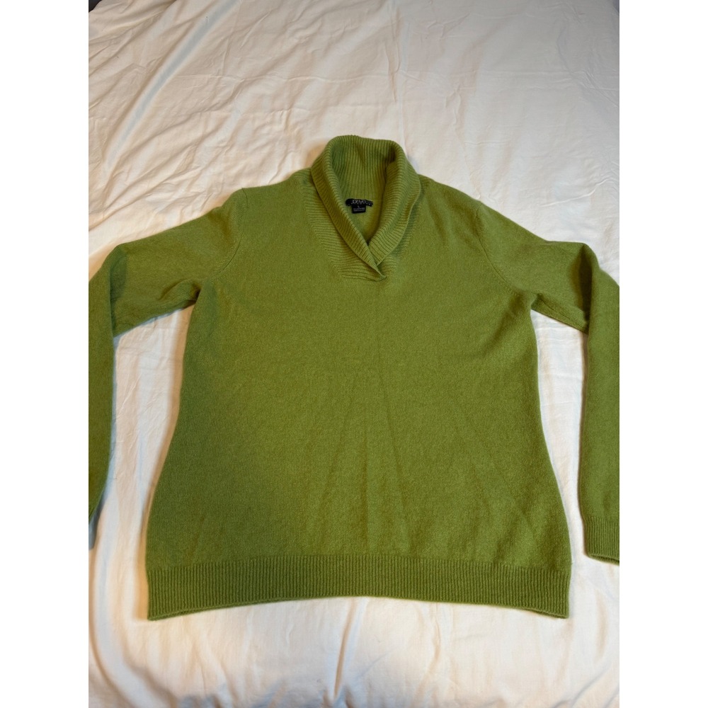 Prive Cashmere Green Shawl Collar V-Neck Sweater 100% Cashmere Large - Picture 3 of 8